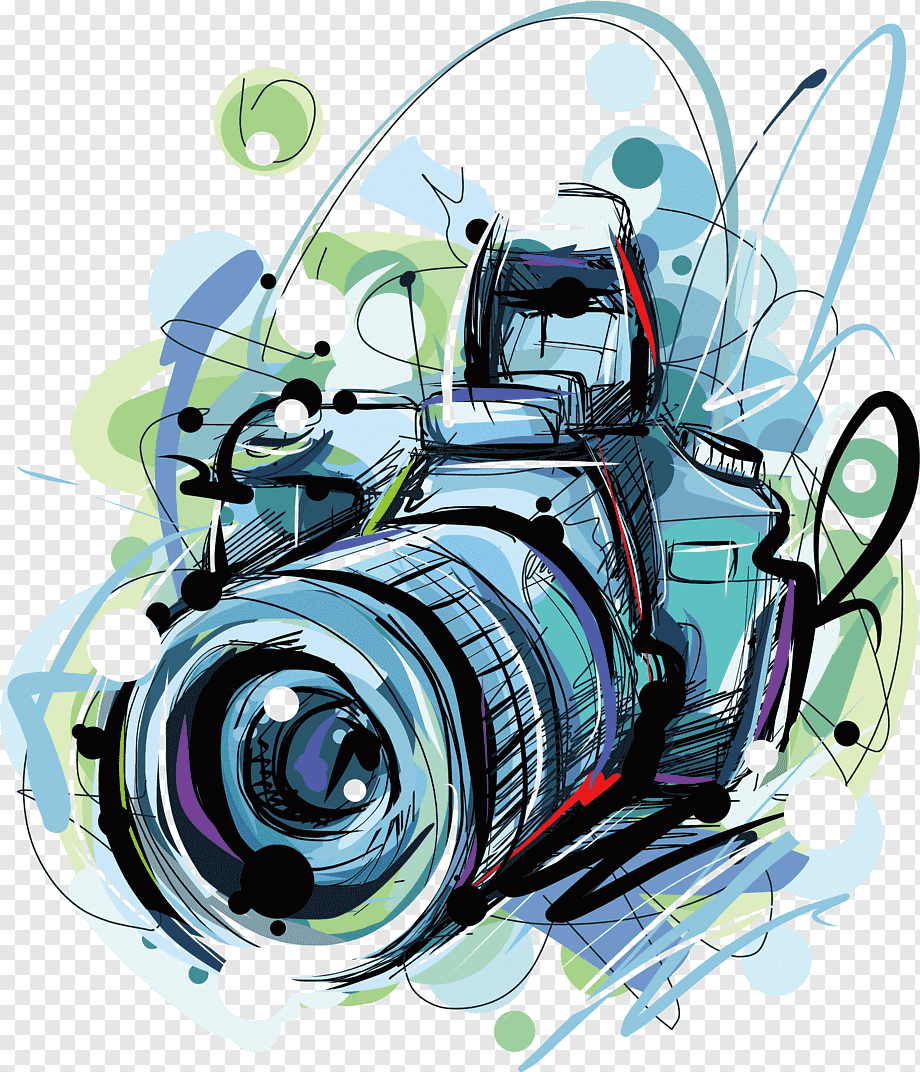 camera, multicolored DSLR camera illustration, watercolor Painting, blue, camera Lens png