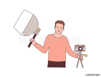 Cameraman with photographic equipment flat vector illustration