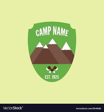  					Camping mountain logo with axe Colorful Labels and vector image														