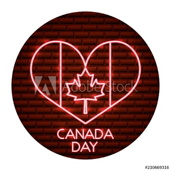 canada day flag in heart fireworks celebration vector illustration