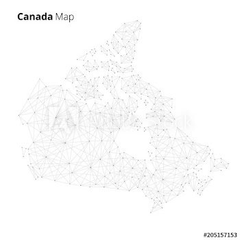 Canada map illustration in blockchain technology network style isolated on white background