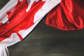 Canadian Flag On Woodgrain