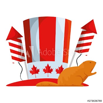 canadian top hat with fireworks rockets and otter