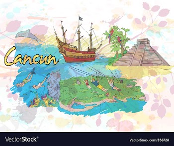 Cancun doodles vector image