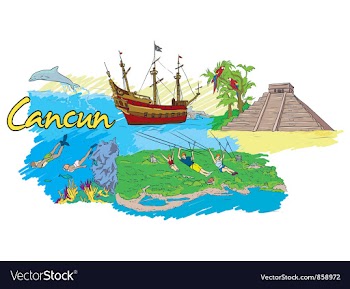 Cancun doodles vector image