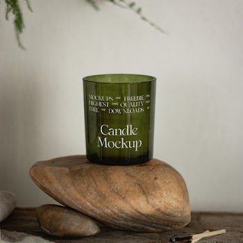Candle on Stone PSD Mockup