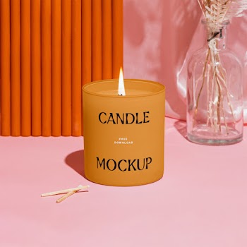 Candle with Flower Mockup