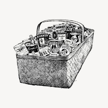 Canned food basket drawing, vintage | Free Vector - rawpixel