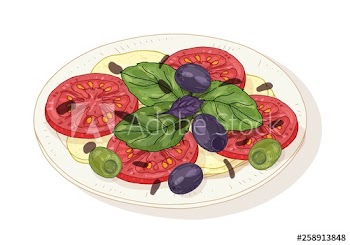 Caprese salad on plate isolated on white background