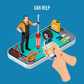 Car help isometric concept with equipment and tools vector illustration Free Vector
