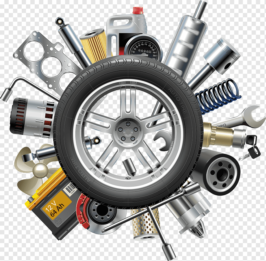 Car Jeep Tire Motor Vehicle Service, car parts, vehicle tire surrounded by vehicle parts and tools artwork, car Accident, vintage Car, happy Birthday Vector Images png