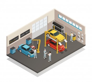 Car maintenance service isometric interior Free Vector