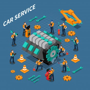 Car service isometric composition