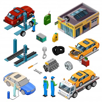 Car service isometric elements Free Vector