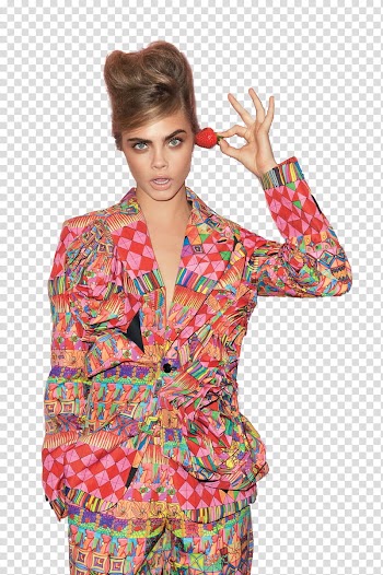 Cara Delevingne , woman holding strawberry fruit transparent background PNG clipart