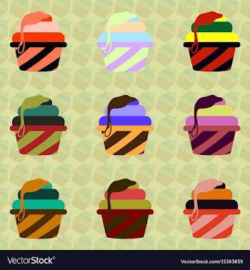 Caramel cupcakes set vector image