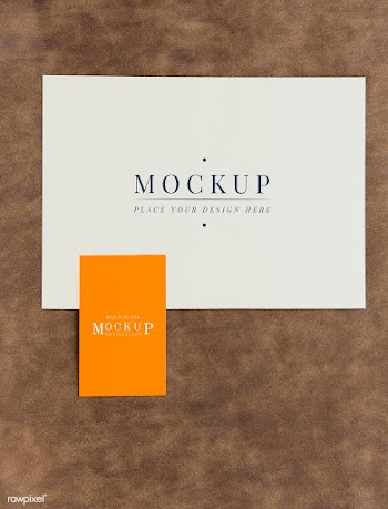 Card and tab mockup on brown leather | Free stock psd mockup - 525545