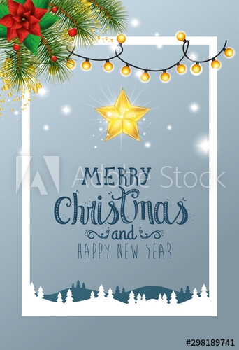 card merry christmas with decoration in winter scene design