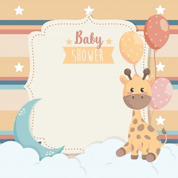Card of giraffe animal with balloons and clouds Free Vector