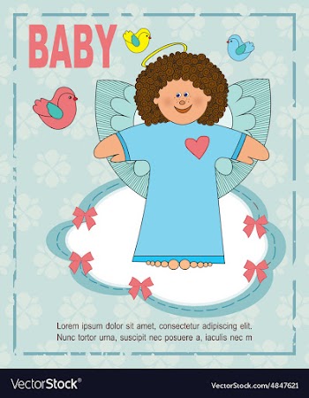 Card with an angel on a blue background with birds vector image