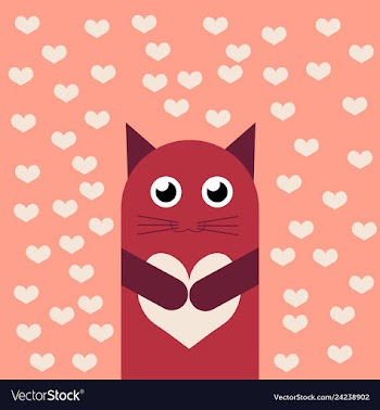 Card with cute cartoon little valentine cat in vector image