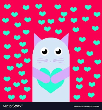 Card with cute cartoon little valentine cat in vector image