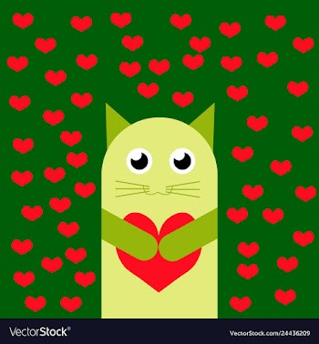 Card with cute cartoon little valentine cat in vector image