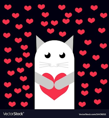 Card with cute cartoon little valentine cat in vector image