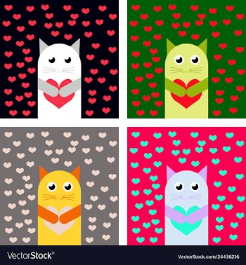 Card with cute cartoon little valentine cat in vector image