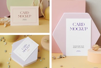 Card with Papers Figures Mockups