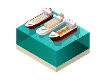 Cargo boats isometric composition Free Vector
