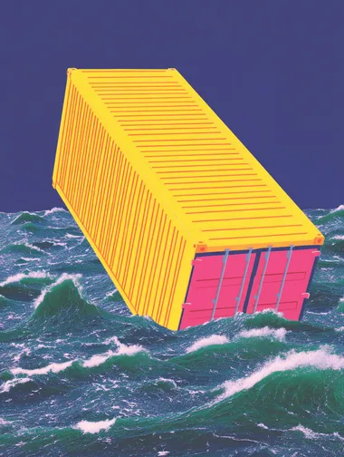 Cargo Container Struggling Against Stormy Seas Cargo Container Struggling Against Stormy Seas