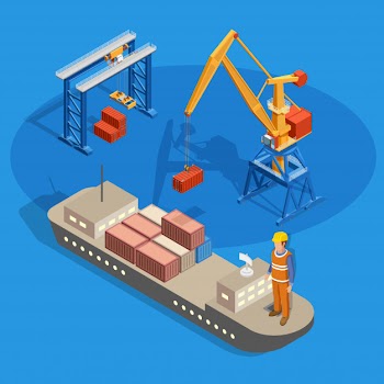 Cargo ship isometric composition Free Vector