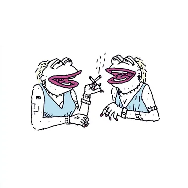 Caricatured Frog Women Enjoying a Laugh