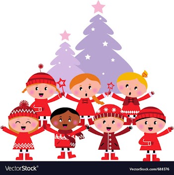 Caroling christmas kids vector image