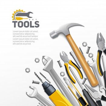 Carpentry construction and house renovation tools realistic  composition background poster Free Vector