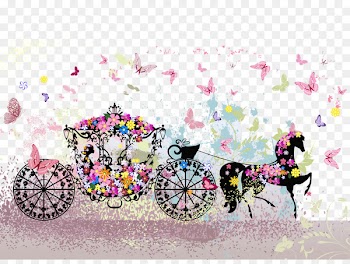 Carriage Stock photography Clip art - Hand-painted flowers wedding carriage butterfly 