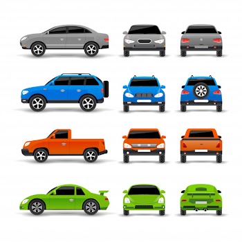 Cars side front and back icons set Free Vector