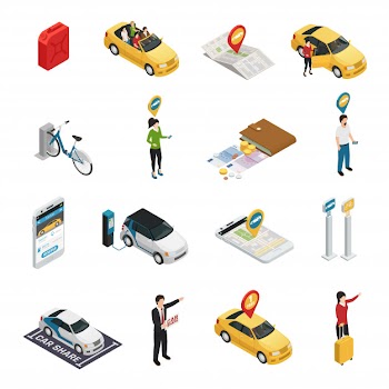 Carsharing carpooling ridesharing set Free Vector