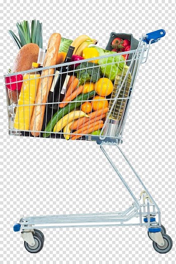 Cart of vegetables and fruits illustration, Shopping cart Supermarket Grocery store, Shopping cart full of stuff transparent background PNG clipart
