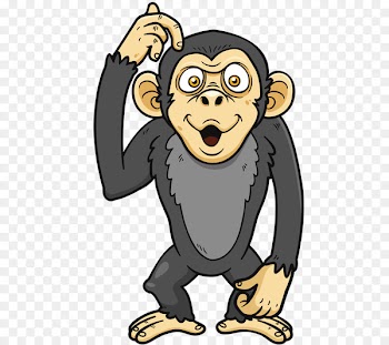 Cartoon Ape Monkey Illustration - Pierced ear scratching cheek 