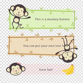 Cartoon Banner, Monkey sign transparent background PNG clipart