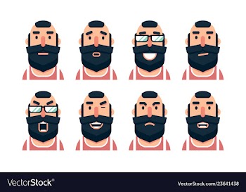  					Cartoon bearded man character with various facial vector image														