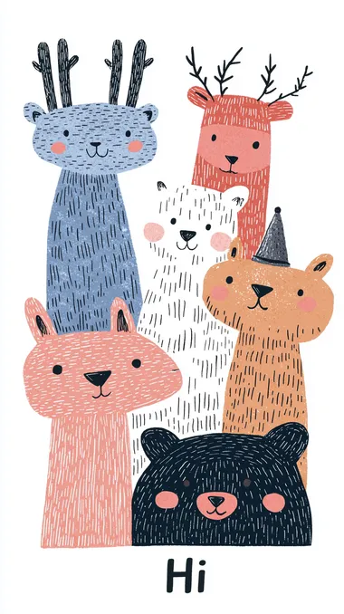 Cartoon Bears and Deer Illustration for Kids' Room Decor Cartoon Bears and Deer Illustration for Kids' Room Decor