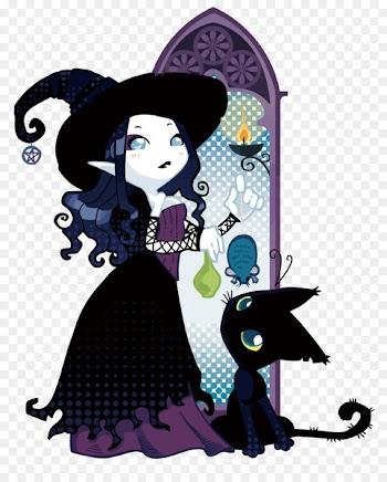 Cartoon Black cat Illustration - Vector witch and black cat 