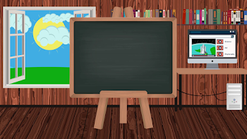 Cartoon Blackboard in a Children Classroom with a School Bus Stock ...