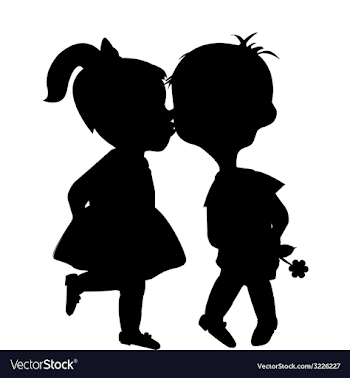 Cartoon boy and girl silhouettes kissing Vector Image