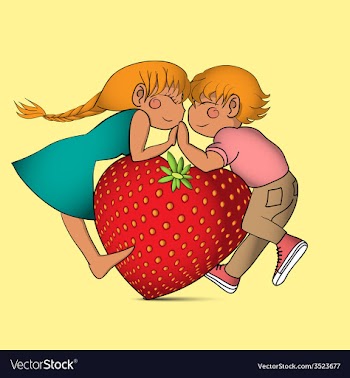 Cartoon boy and girl with strawberry heart vector image
