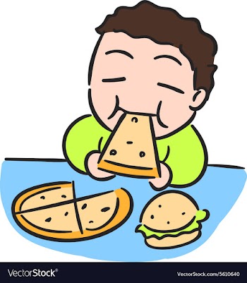 Cartoon boy is eating pizza isolated stock vector image