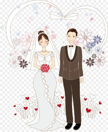 Cartoon Bride Drawing Wedding Illustration - Love background with cartoon couple 